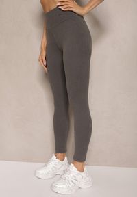 Renee - Ciemnoszare Legginsy High Waist z Metaliczną Ozdobą Batila. Stan: podwyższony. Kolor: szary. Wzór: aplikacja. Styl: elegancki #4