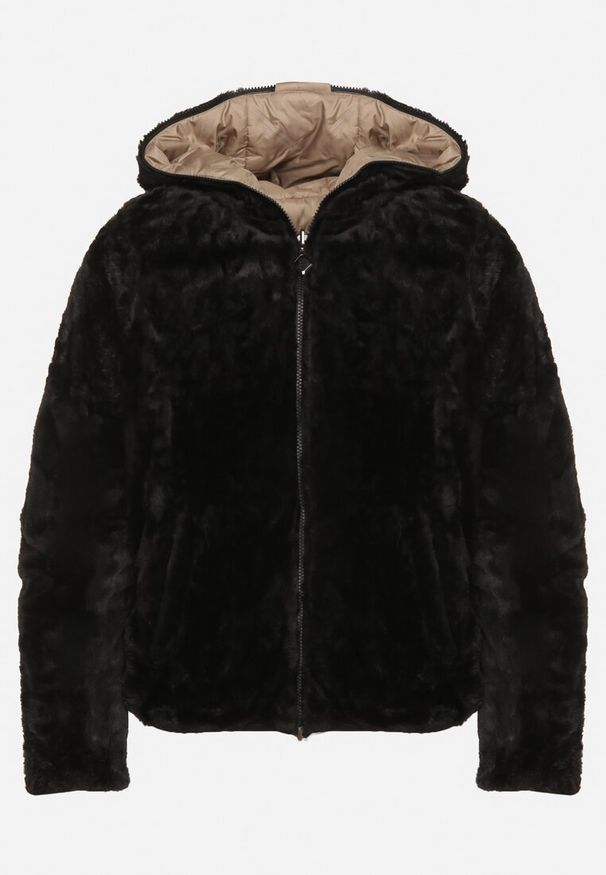 Born2be - Beżowa Pikowana Kurtka z Kapturem o Dwustronnym Kroju Tahalia. Okazja: na spacer. Typ kołnierza: kaptur. Kolor: beżowy. Materiał: poliester, wełna, futro, dzianina, jeans