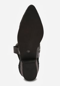 Renee - Czarne Botki Kowbojki na Stożku z Ażurową Cholewką z Haftem Isarna. Okazja: na co dzień. Kolor: czarny. Materiał: jeans. Szerokość cholewki: normalna. Wzór: ażurowy, haft. Obcas: na stożku. Styl: casual, klasyczny, boho. Wysokość obcasa: średni #3