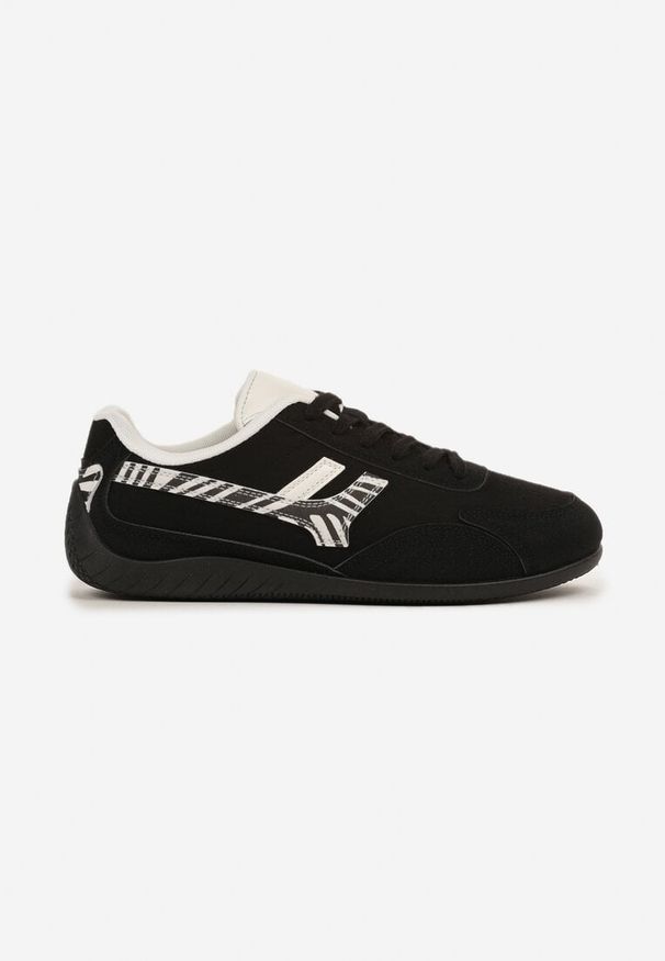 Born2be - Czarne Sneakersy Ozdobione Geometrycznym Wzorem w Zeberkę Arulia. Okazja: na co dzień, na spacer. Kolor: czarny. Materiał: jeans. Wzór: aplikacja, geometria. Sport: turystyka piesza