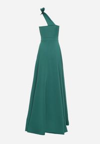 Born2be - Zielona Rozkloszowana Sukienka z Asymetryczną Górą i Wiązaniem na Ramieniu z Rozcięciem Efirey. Kolor: zielony. Materiał: tkanina. Typ sukienki: asymetryczne #6