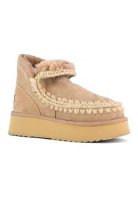 Mou - MOU Mini Eskimo Platform Boot Śniegowce damskie. Wysokość cholewki: przed kostkę. Kolor: beżowy. Materiał: materiał, wełna, zamsz. Szerokość cholewki: normalna. Sezon: zima. Obcas: na platformie. Styl: elegancki, klasyczny #2