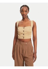ACCESS FASHION Top 53-2216-502 Beżowy Slim Fit. Kolor: beżowy. Materiał: bawełna