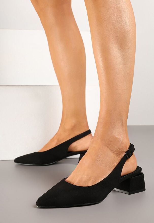 Renee - Czarne Sandały Vices Slingback ze Skórzaną Wkładką Ciarissa. Okazja: na co dzień. Zapięcie: sprzączka. Kolor: czarny. Materiał: skóra. Obcas: na obcasie. Styl: elegancki, casual. Wysokość obcasa: średni