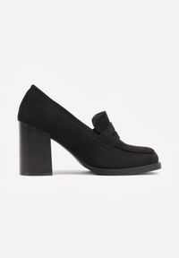 Born2be - Czarne Półbuty w Stylu Mokasynów na Obcasie z Ozdobnym Przeszyciem Edanithiel. Okazja: na co dzień. Kolor: czarny. Materiał: jeans. Obcas: na obcasie. Styl: casual, elegancki, klasyczny. Wysokość obcasa: średni #7