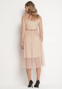 Born2be - Beżowa Sukienka Phaerusa. Kolor: beżowy. Materiał: koronka, tiul. Wzór: aplikacja, koronka. Styl: elegancki, klasyczny. Długość: midi #2