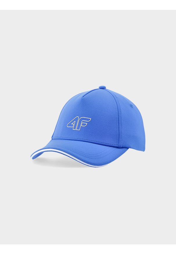 4f - Czapka z daszkiem strapback damska - kobaltowa. Kolor: niebieski. Materiał: syntetyk, elastan, materiał. Wzór: jednolity, aplikacja. Sezon: lato. Styl: sportowy, casual, klasyczny