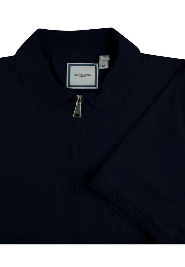 Dzianinowe Polo - Dekolt na Zamek - Brave Soul - Granat. Okazja: na co dzień. Typ kołnierza: polo. Kolor: niebieski. Materiał: poliester. Styl: casual