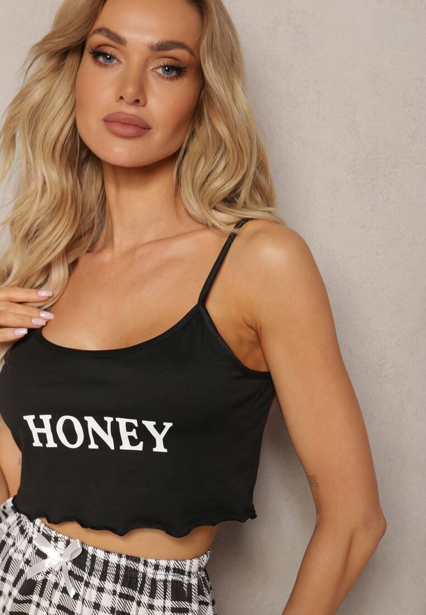 Renee - Czarno-Biały Komplet Piżamowy Spodenki High Waist i Krótki Top Urssa. Stan: podwyższony. Kolor: czarny. Długość: krótkie