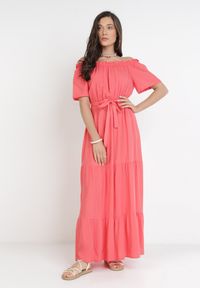 Born2be - Ciemnoróżowa Sukienka Kissorise. Kolor: pomarańczowy, różowy. Materiał: materiał. Długość rękawa: krótki rękaw. Sezon: wiosna, lato. Długość: maxi #6