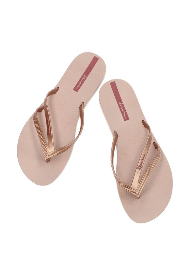 Różowe Japonki Ipanema Letnie Obuwie Damskie. Okazja: na plażę, na co dzień, na spacer. Kolor: różowy. Materiał: materiał. Wzór: paski. Sezon: lato. Styl: casual, elegancki