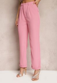 Renee - Różowe Klasyczne Spodnie High Waist Zapinane na Zamek Błyskawiczny Xalona. Stan: podwyższony. Kolor: różowy. Styl: klasyczny