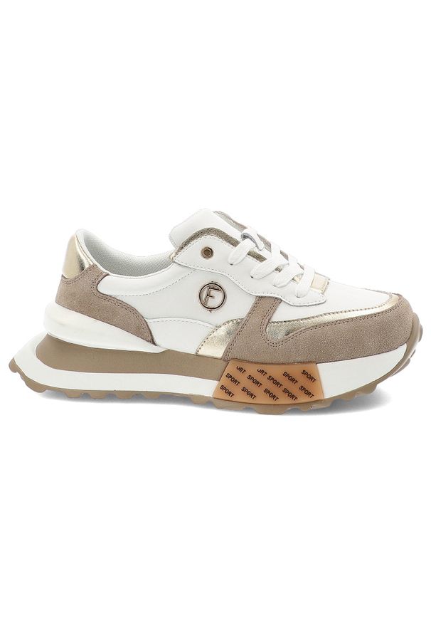 Biało-Beżowe Sneakersy Filippo Stylowe Obuwie Damskie Na Solidnej Podeszwie. Zapięcie: sznurówki. Kolor: biały. Materiał: materiał. Szerokość cholewki: normalna