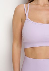 Born2be - Fioletowy Komplet Sportowy Biustonosz na Ramiączkach i Legginsy z Gumką w Pasie Nadlira. Kolor: fioletowy. Sport: fitness #7