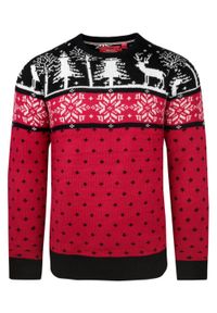 Czerwony, Świąteczny Sweter w Norweski Wzór - Brave Soul. Kolor: czerwony. Materiał: akryl. Styl: wizytowy