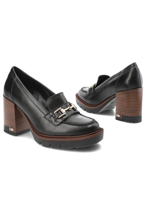 Czarne Półbuty CheBello Eleganckie Skórzane Buty Na Obcasie. Okazja: na spotkanie biznesowe, do pracy. Kolor: czarny. Materiał: skóra. Szerokość cholewki: normalna. Obcas: na obcasie. Styl: elegancki. Wysokość obcasa: średni