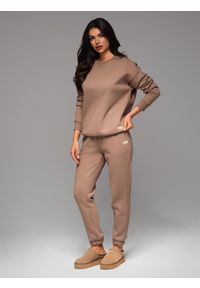 Ombre Clothing - Klasyczne spodnie dresowe unisex ze ściągaczami – brązowe V16 OU-PSBC-0100 - XL/XXL. Kolor: brązowy. Materiał: dresówka. Wzór: aplikacja. Styl: klasyczny #10
