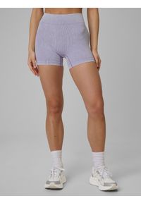 4f - 4F Legginsy krótkie treningowe bezszwowe damskie - fioletowe M/L. Stan: podwyższony. Kolor: fioletowy. Materiał: skóra. Długość: krótkie. Sport: fitness #2