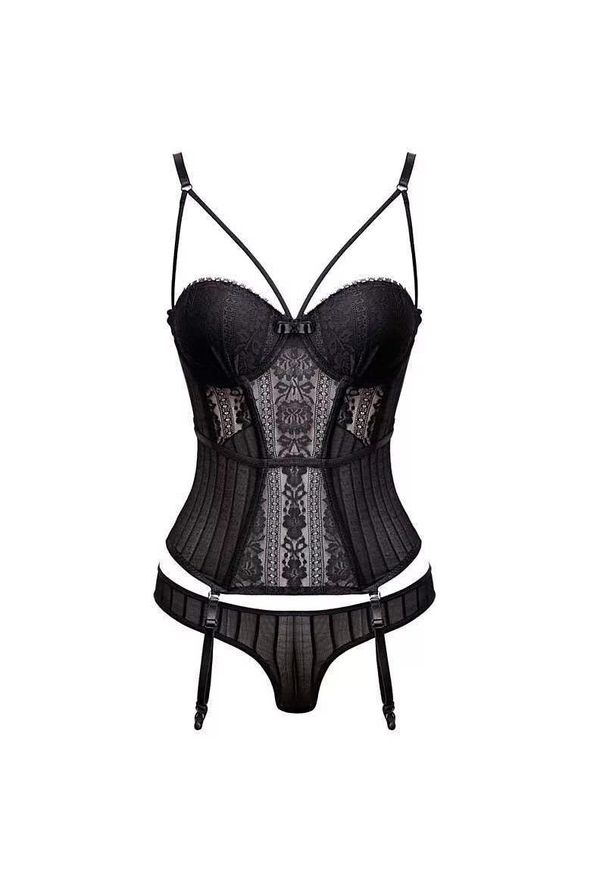 Intica - Biustonosz z koronką i majtki komplet bielizny usztywniany Rifka. Kolor: czarny. Materiał: koronka. Wzór: koronka