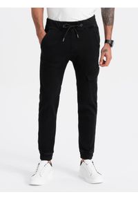 Ombre Clothing - Spodnie męskie JOGGERY z kieszenią cargo - czarne V2 OM-PADJ-0112 - XXL. Kolor: czarny. Materiał: elastan, bawełna, poliester, materiał