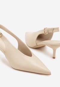 Renee - Beżowe Czółenka Typu Slingback na Szpilce Latinea. Okazja: na co dzień. Zapięcie: pasek. Kolor: beżowy. Materiał: jeans. Obcas: na szpilce. Styl: klasyczny, casual, elegancki #3
