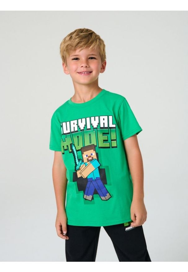 Sinsay - Koszulka z nadrukiem Minecraft - zielony. Kolor: zielony. Wzór: nadruk