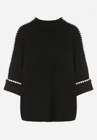 Born2be - Czarny Sweter z Kontrastową Lamówką Tuselle. Okazja: na spotkanie biznesowe, do pracy. Kolor: czarny. Materiał: jeans. Styl: biznesowy #7