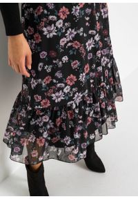 Spódnica midi z nadrukiem bonprix czarno-oberżyna w kwiaty. Kolor: czarny. Wzór: nadruk, kwiaty #4
