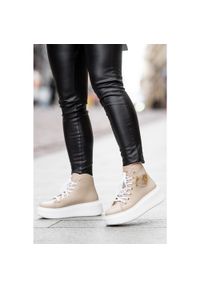 DAMISS - Beżowe Sneakersy Damiss Modne Obuwie Damskie. Okazja: na spacer, na co dzień. Kolor: beżowy. Materiał: materiał. Sport: turystyka piesza #2