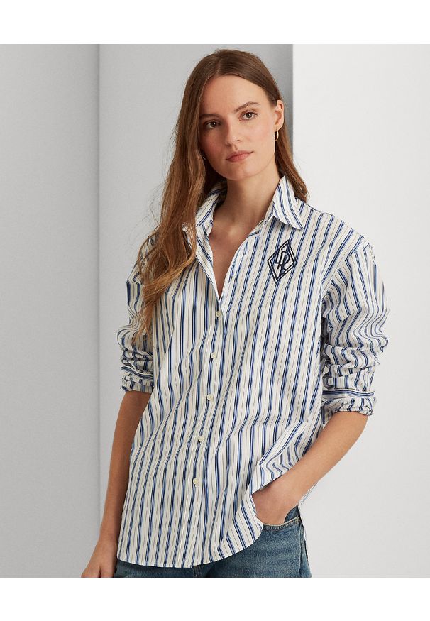 Lauren Ralph Lauren - LAUREN BY RALPH LAUREN - Bawełniana koszula w paski Relaxed Fit. Kolor: biały. Materiał: bawełna. Długość rękawa: długi rękaw. Długość: długie. Wzór: paski. Styl: klasyczny