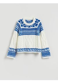 Reserved - Sweter z nordyckim wzorem - wielobarwny. Materiał: wełna, dzianina
