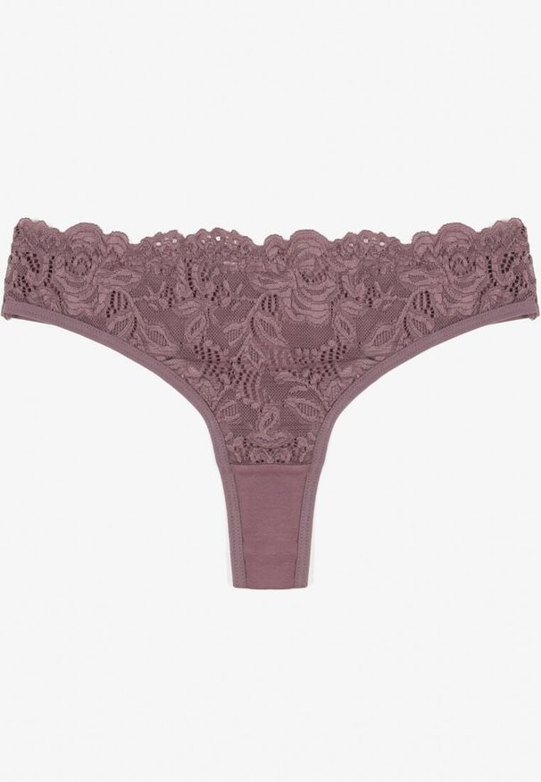 Born2be - Fioletowe Koronkowe Majtki Stringi z Bawełny Venalora. Kolor: fioletowy. Materiał: bawełna, koronka
