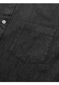 Ombre Clothing - Męska jeansowa koszula z haftowaną kieszonką – czarna V2 OM-SHDS-0181 - XXL. Kolor: czarny. Materiał: jeans. Wzór: haft. Styl: elegancki