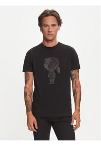 Karl Lagerfeld - KARL LAGERFELD T-Shirt 755066 544242 Czarny Regular Fit. Typ kołnierza: dekolt w karo. Kolor: czarny. Materiał: bawełna