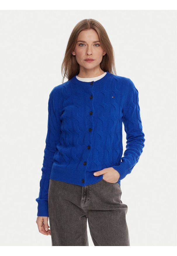 TOMMY HILFIGER - Tommy Hilfiger Kardigan WW0WW47463 Niebieski Regular Fit. Kolor: niebieski. Materiał: wełna