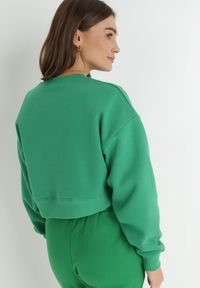 Born2be - Zielona Bluza Oversize Aza. Kolor: zielony. Materiał: polar. Długość: krótkie. Wzór: gładki #5