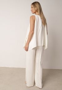 Born2be - Biały Rustykalny Komplet z Wiskozy i Lnu Spodnie i Bluzka z Haftem Acalerodia. Kolor: biały. Materiał: wiskoza, len. Wzór: haft #3