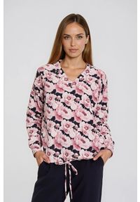 MOODO - Bluza z kwiatowym nadrukiem różowa. Kolor: różowy. Materiał: bawełna, poliester, elastan. Wzór: kwiaty, nadruk #1