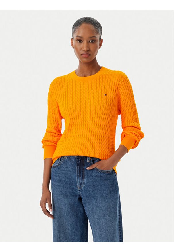 TOMMY HILFIGER - Tommy Hilfiger Sweter Fine WW0WW44993 Pomarańczowy Regular Fit. Kolor: pomarańczowy. Materiał: bawełna