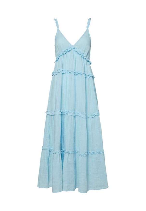YAS Sukienka letnia Anina 26038014 Błękitny Regular Fit. Kolor: niebieski. Materiał: bawełna. Sezon: lato