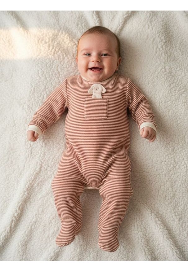 Sinsay - Pajacyk w paski z kieszenią - kremowy. Kolor: kremowy. Wzór: paski