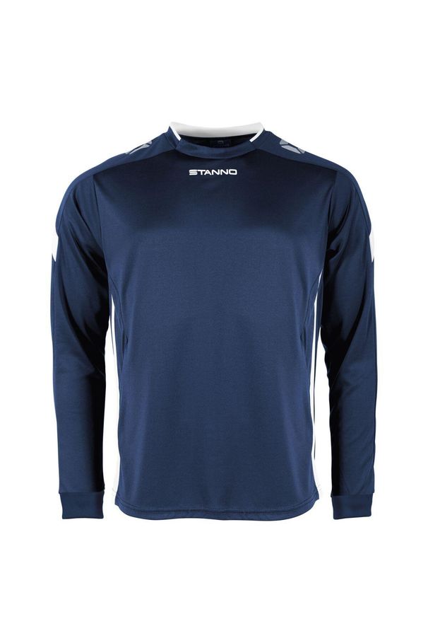 STANNO - Dziecięcy dżersej z długim rękawem Stanno Drive Match. Kolor: wielokolorowy, niebieski, biały. Materiał: jersey. Długość rękawa: długi rękaw. Długość: długie