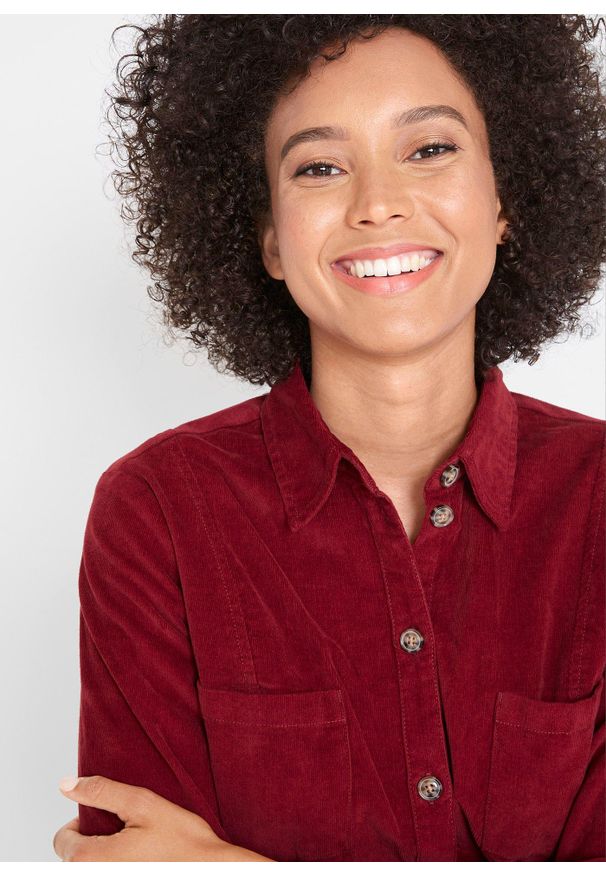 bonprix - Sukienka sztruksowa ze stretchem. Kolor: czerwony. Materiał: sztruks