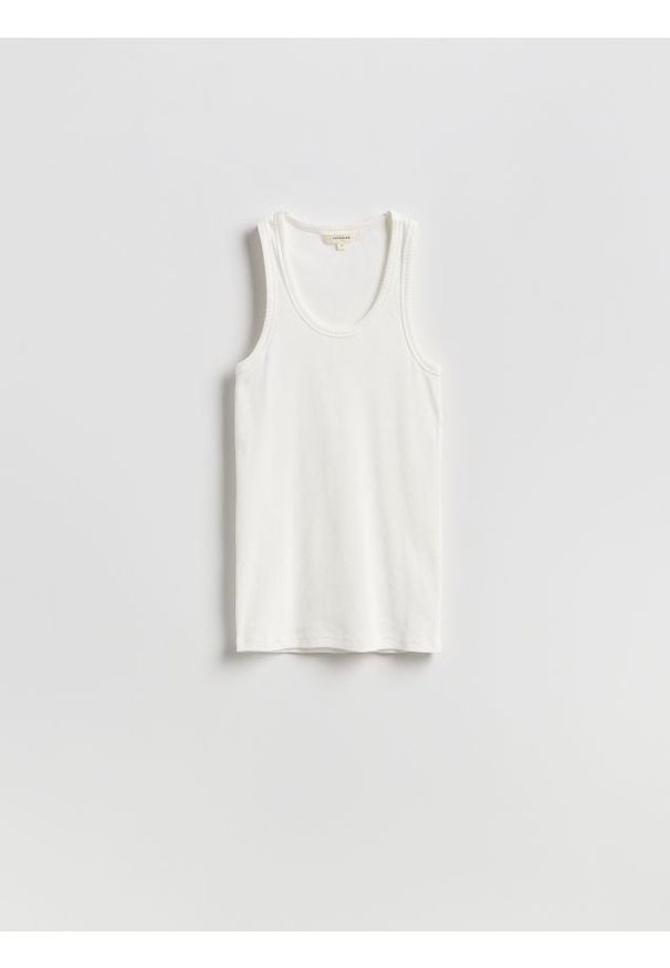 Reserved - Prążkowany top - złamana biel. Materiał: prążkowany