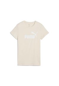 Puma - Damska koszulka z logo ESS No. 1 PUMA Alpine Snow White. Kolor: biały, wielokolorowy, beżowy