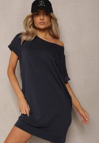 Renee - Granatowa T-shirtowa Sukienka Pudełkowa z Elastycznej Bawełny Ellensa. Kolor: niebieski. Materiał: bawełna. Styl: wakacyjny. Długość: mini #1