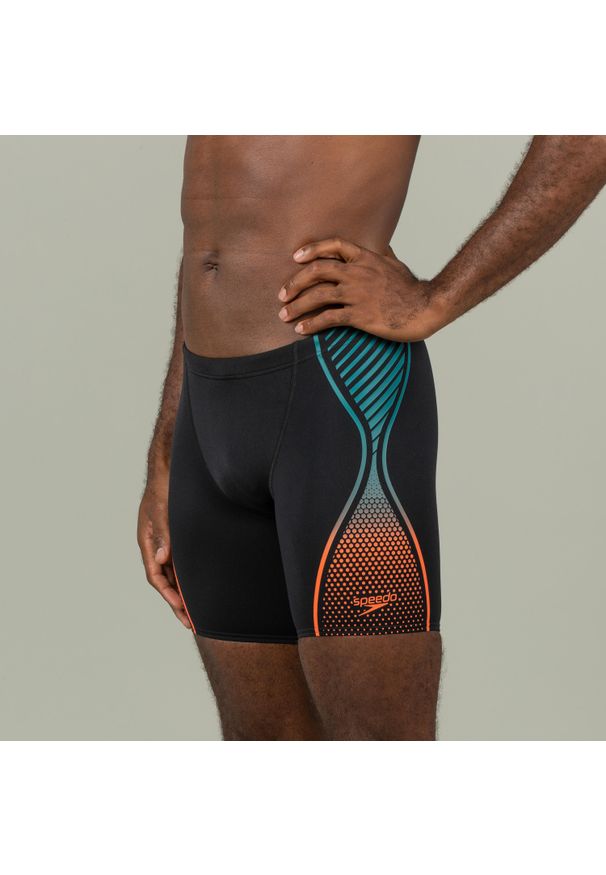 Bokserki pływackie męskie Speedo Boost długie. Kolor: niebieski, wielokolorowy, pomarańczowy, czarny. Materiał: materiał, poliester, puch. Długość: długie