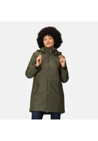 Kurtka turystyczna damska Fantina Regatta parka z kapturem. Typ kołnierza: kaptur. Kolor: zielony. Materiał: puch. Sport: turystyka piesza #1