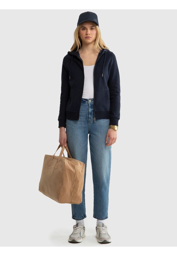 Big-Star - Bluza damska z kapturem granatowa Laurisana 403. Okazja: na spacer. Typ kołnierza: kaptur. Kolor: niebieski. Materiał: jeans, dzianina, dresówka. Długość: długie. Styl: sportowy