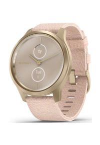 Smartwatch GARMIN Vívomove Style 42 mm Jasnozłota aluminiowa koperta z różową nylonową plecionką 010-02240-22. Rodzaj zegarka: smartwatch. Kolor: złoty, różowy, wielokolorowy. Materiał: nylon #1
